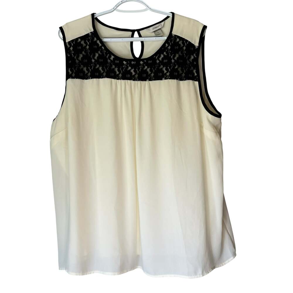 CJ Banks Off White with Black Lace Tank Top Size 1X
